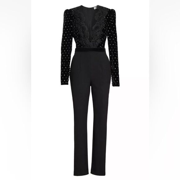 Self Portrait Guipure Black Jumpsuit Lace Trimmed Embellished Size 4 - Picture 11 of 17